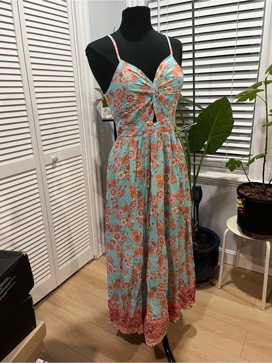 Cupshe Dresses & Skirts - Cupshe Aqua Floral Twist-Front Maxi Dress with Coral Accents